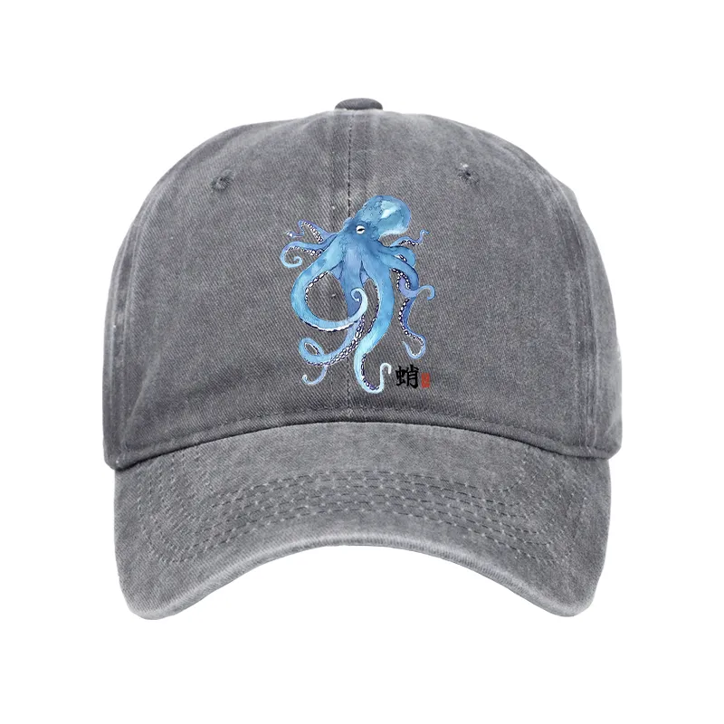 Tokyo-Tiger Watercolor Blue Octopus Washed Cap