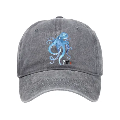 Tokyo-Tiger Watercolor Blue Octopus Washed Cap