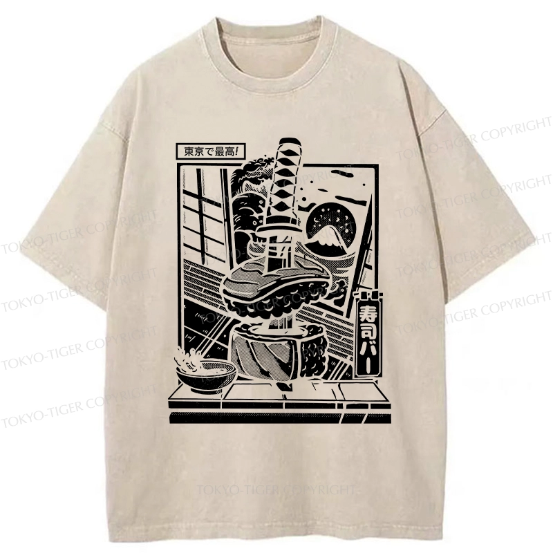 Tokyo-Tiger Best Sushi Bar In Tokyo Washed T-Shirt