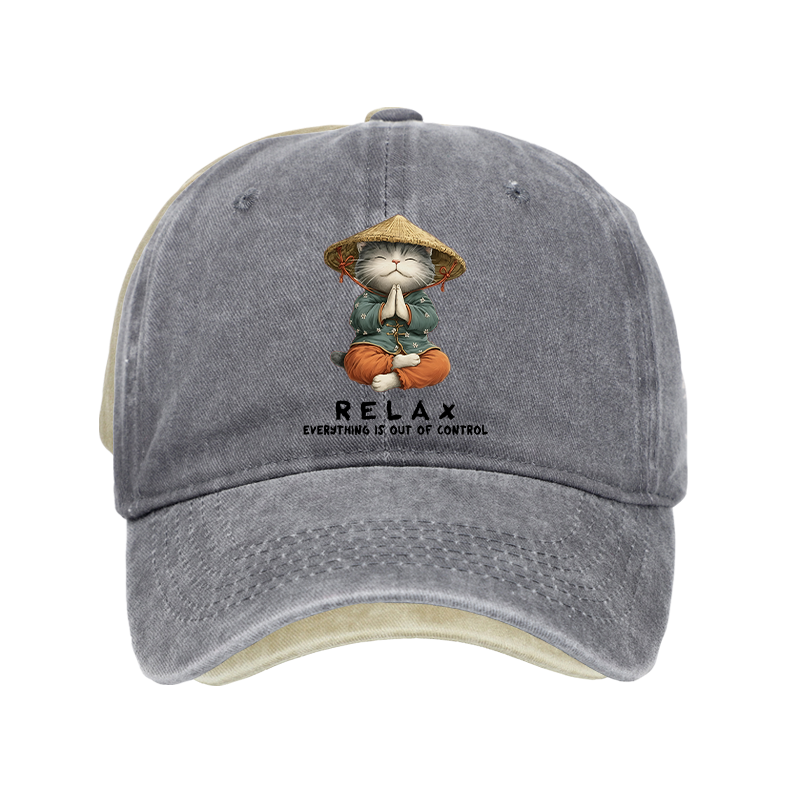 Tokyo-Tiger Zen Relax Cat Graphic Washed Cap