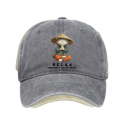 Tokyo-Tiger Zen Relax Cat Graphic Washed Cap