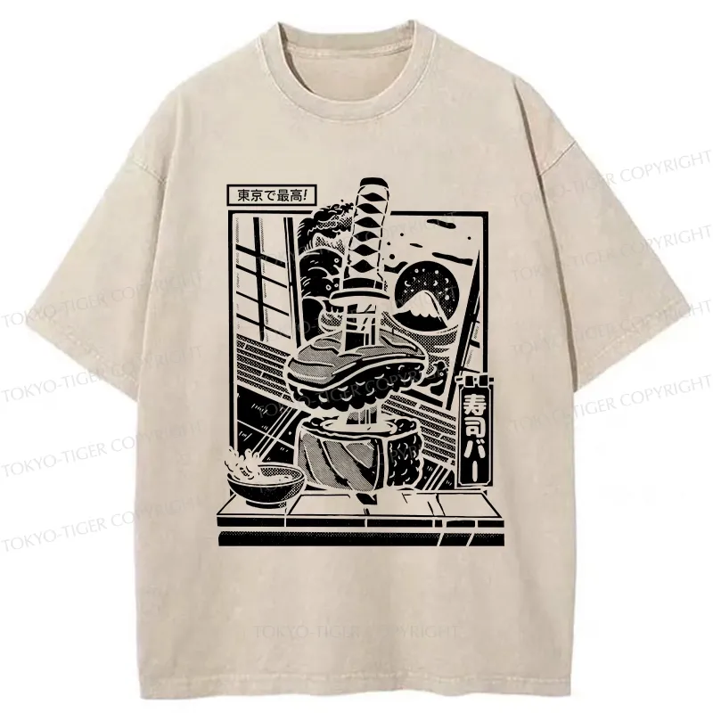Tokyo-Tiger Best Sushi Bar In Tokyo Washed T-Shirt