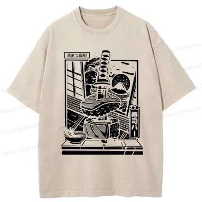 Tokyo-Tiger Best Sushi Bar In Tokyo Washed T-Shirt