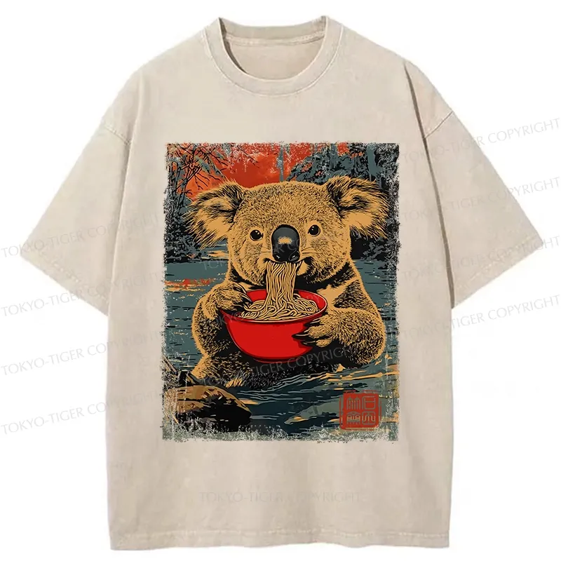 Tokyo-Tiger Ramen Lover Koala Washed T-Shirt