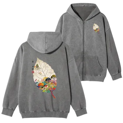 Tokyo-Tiger One Leaf Holds A Tiny Colorful World Washed Zip Hoodie