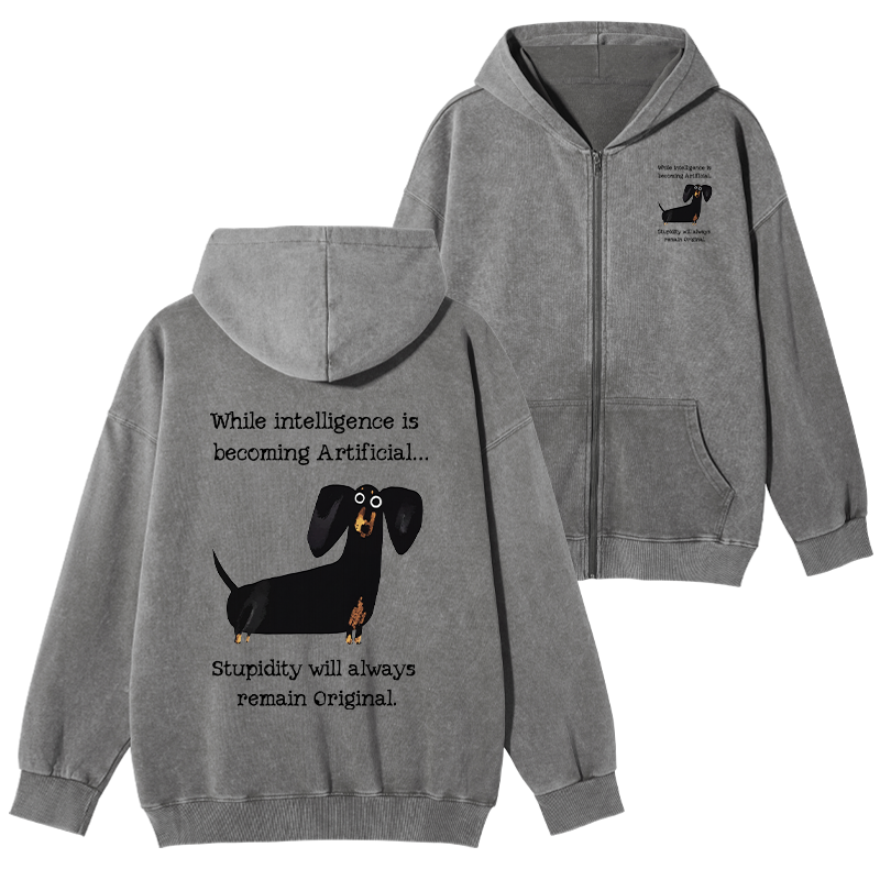 Tokyo-Tiger Dachshund Real Humor Funny Meme Washed Zip Hoodie