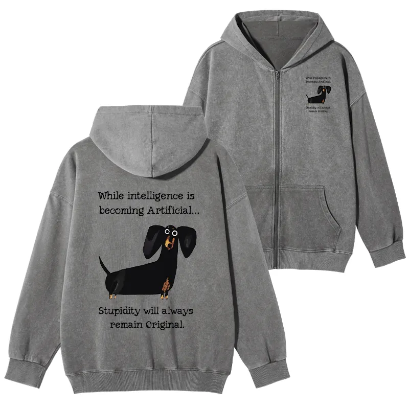 Tokyo-Tiger Dachshund Real Humor Funny Meme Washed Zip Hoodie