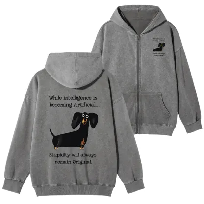 Tokyo-Tiger Dachshund Real Humor Funny Meme Washed Zip Hoodie