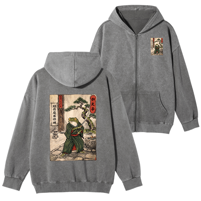 Tokyo-Tiger Samurai Frog Training Washed Zip Hoodie