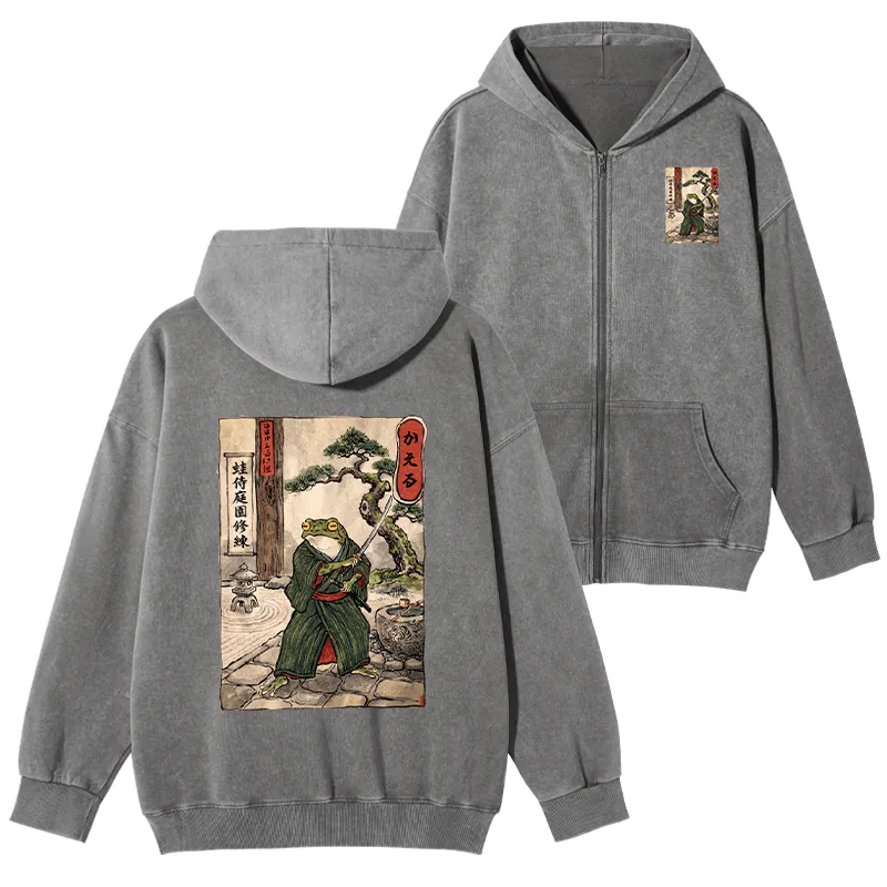 Tokyo-Tiger Samurai Frog Training Washed Zip Hoodie