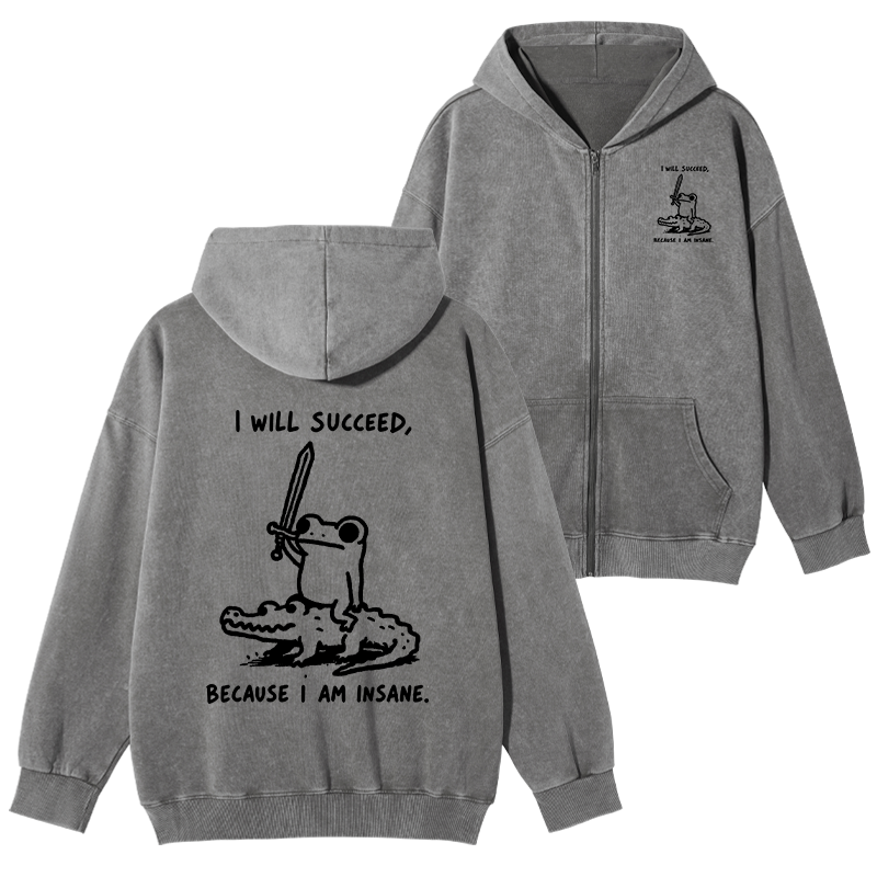 Tokyo-Tiger Warrior Frog Funny Meme Washed Zip Hoodie
