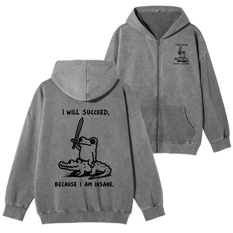 Tokyo-Tiger Warrior Frog Funny Meme Washed Zip Hoodie