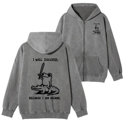 Tokyo-Tiger Warrior Frog Funny Meme Washed Zip Hoodie
