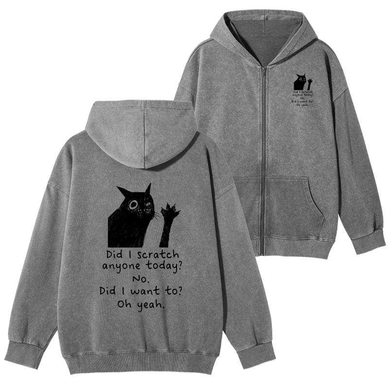 Tokyo-Tiger Black Cat Scratches People Washed Zip Hoodie