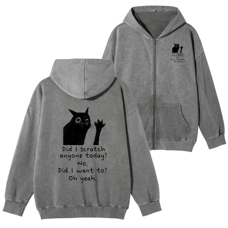 Tokyo-Tiger Black Cat Scratches People Washed Zip Hoodie