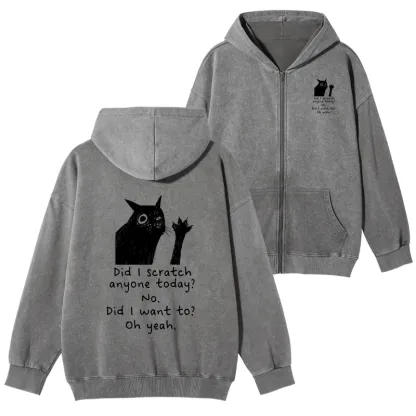 Tokyo-Tiger Black Cat Scratches People Washed Zip Hoodie
