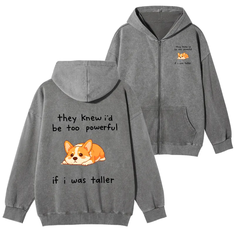 Tokyo-Tiger Funny Short Dog Joke Washed Zip Hoodie