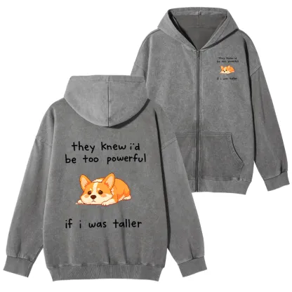 Tokyo-Tiger Funny Short Dog Joke Washed Zip Hoodie