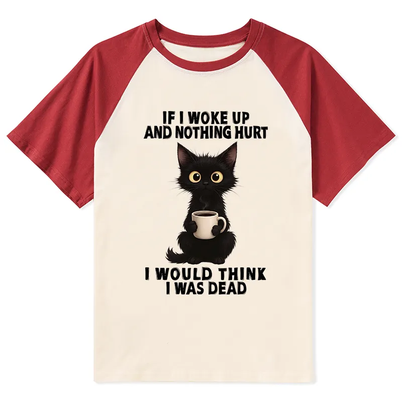 Tokyo-Tiger Funny Cute Black Cat And Coffee Meme Raglan T-shirt