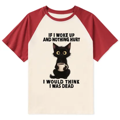 Tokyo-Tiger Funny Cute Black Cat And Coffee Meme Raglan T-shirt