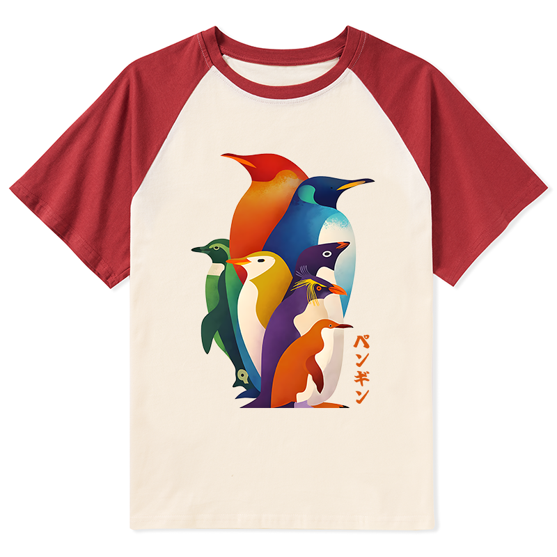 Tokyo-Tiger Cute Multi Tone Penguins Raglan T-shirt