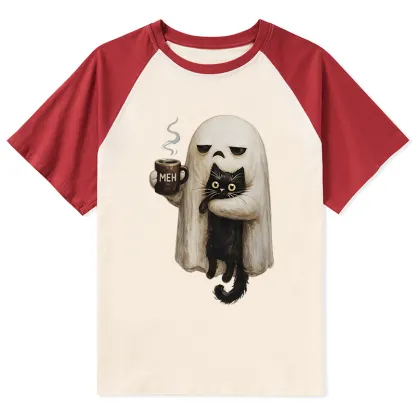 Tokyo-Tiger Ghost Cat Coffee Mood Raglan T-shirt