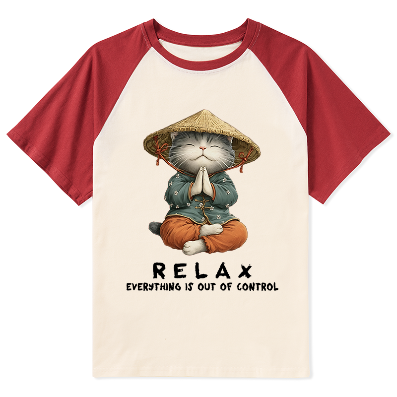 Tokyo-Tiger Zen Relax Cat Graphic Raglan T-shirt