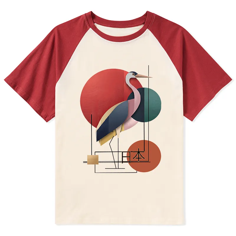 Tokyo-Tiger Geometric Crane Art Raglan T-shirt Sale