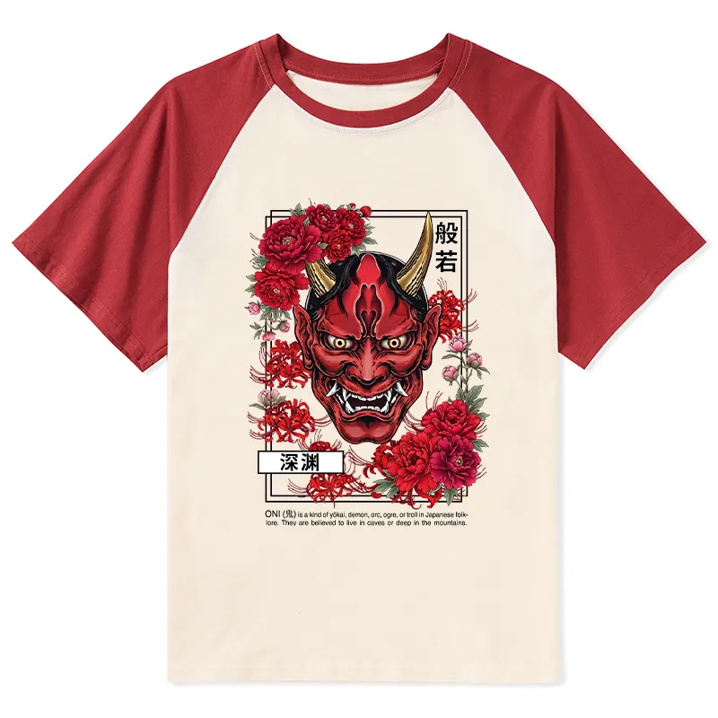 Tokyo-Tiger Cool Oni Floral Art Raglan T-shirt Sale
