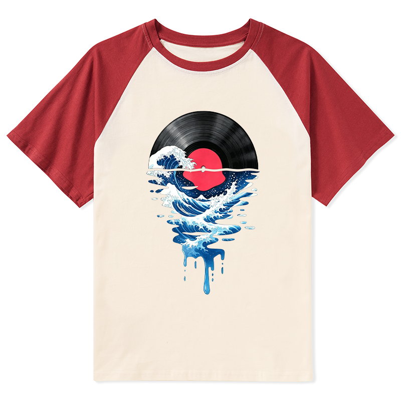 Tokyo-Tiger Vinyl Records And Waves Raglan T-shirt