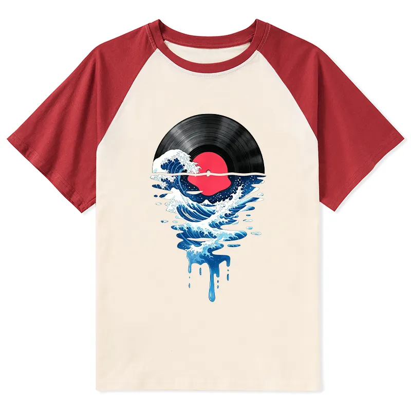 Tokyo-Tiger Vinyl Records And Waves Raglan T-shirt