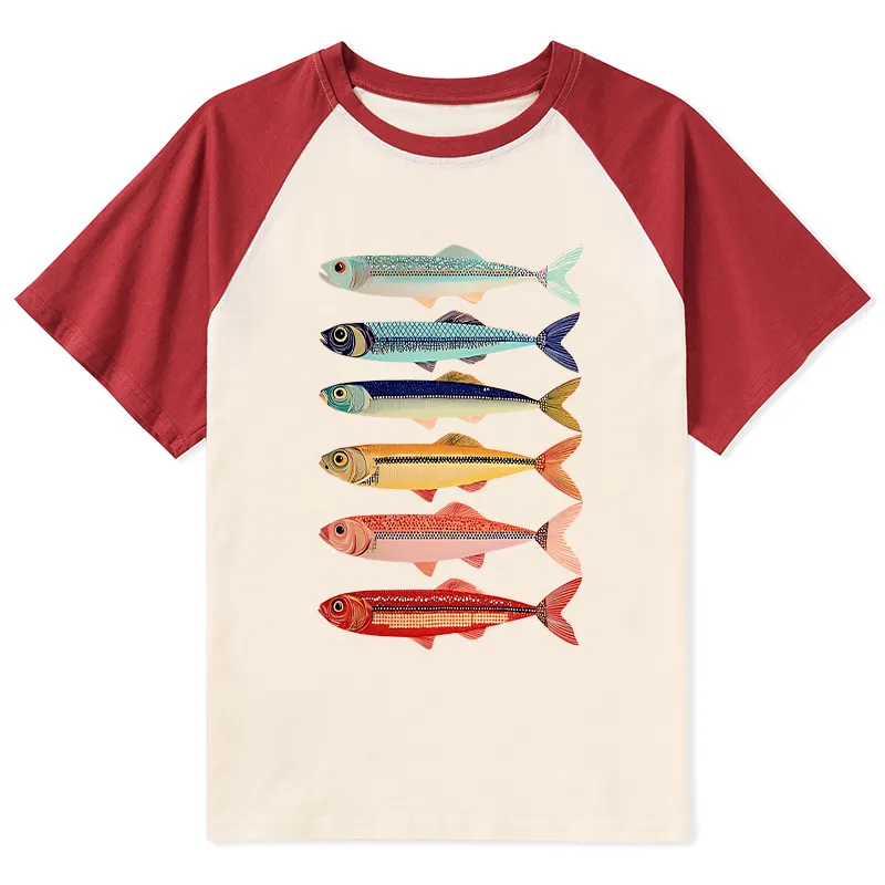 Tokyo-Tiger Colorful Fish Stack Raglan T-shirt