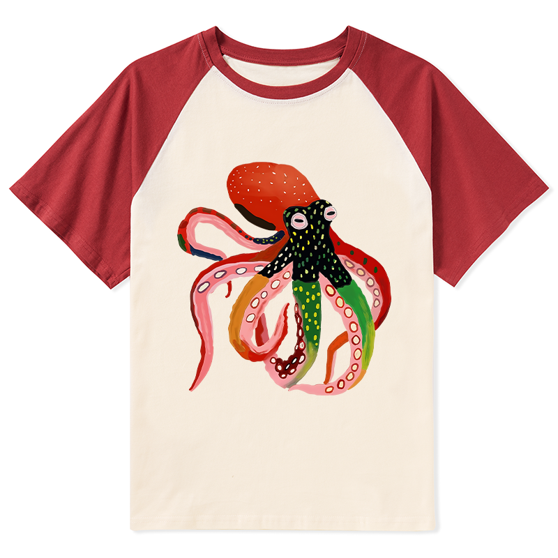Tokyo-Tiger Colorful Octopus Art Raglan T-shirt