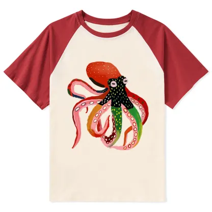 Tokyo-Tiger Colorful Octopus Art Raglan T-shirt
