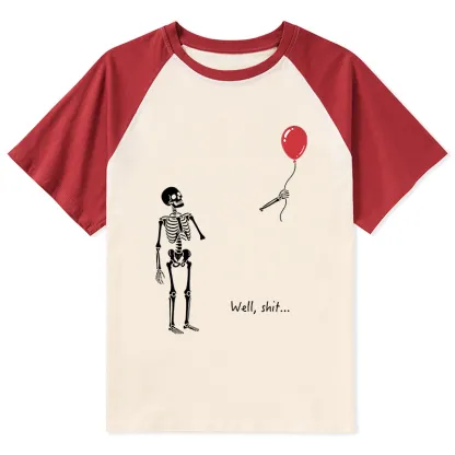 Tokyo-Tiger Skeleton Balloon Meme Raglan T-shirt