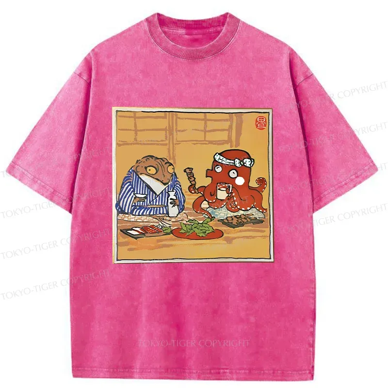Tokyo-Tiger Monster Gathering Funny Washed T-Shirt
