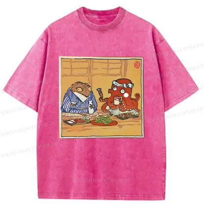 Tokyo-Tiger Monster Gathering Funny Washed T-Shirt