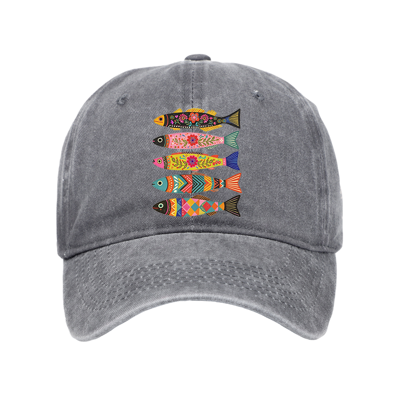 Tokyo-Tiger Colorful Patterned Fish Washed Cap