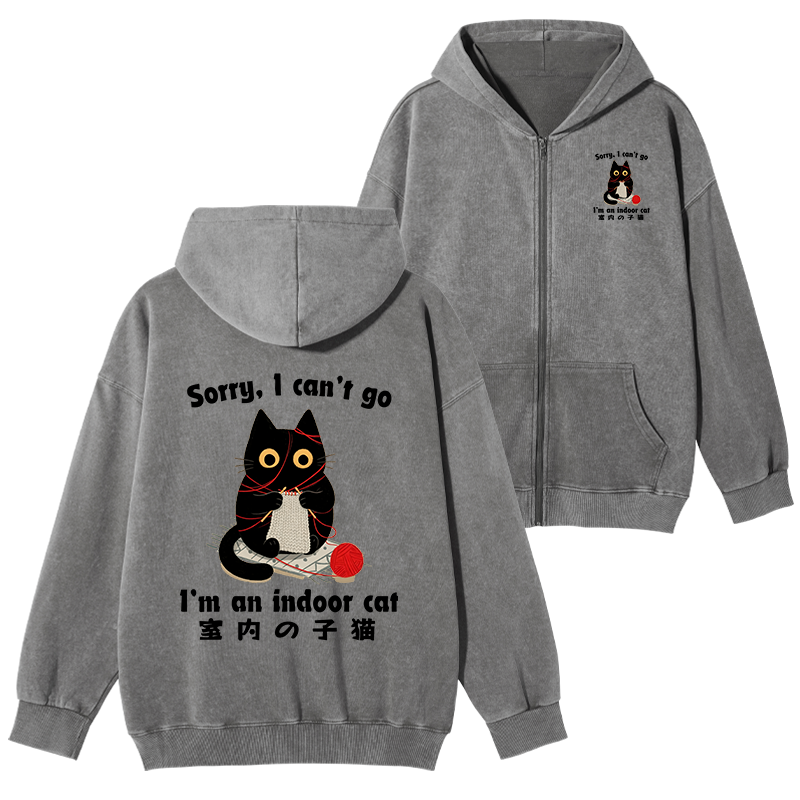 Tokyo-Tiger Indoor Cat Meme Washed Zip Hoodie