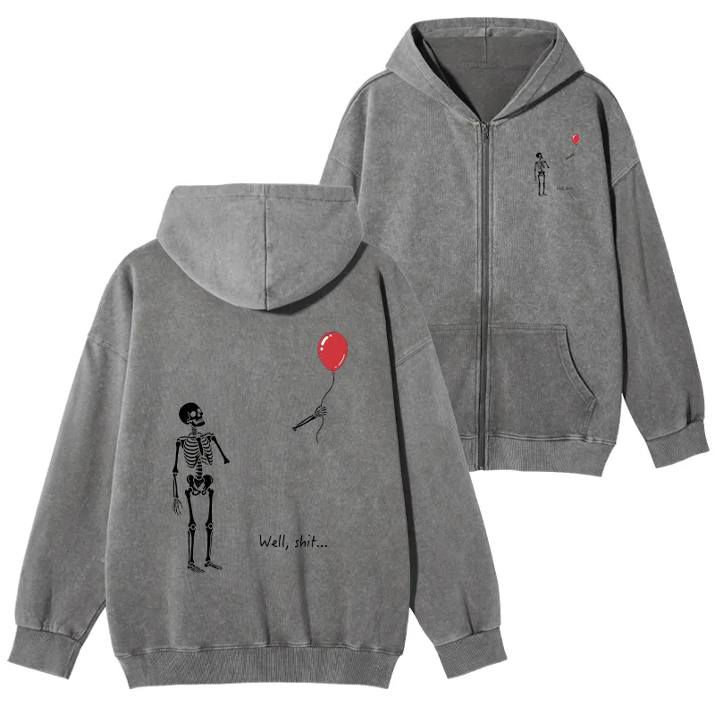 Tokyo-Tiger Skeleton Balloon Meme Washed Zip Hoodie Sale