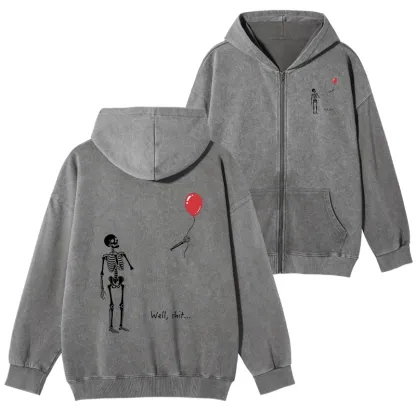 Tokyo-Tiger Skeleton Balloon Meme Washed Zip Hoodie