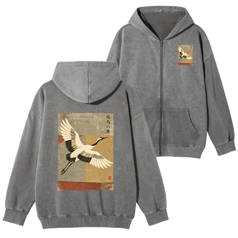 Tokyo-Tiger Crane Spirit Washed Zip Hoodie