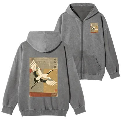 Tokyo-Tiger Crane Spirit Washed Zip Hoodie