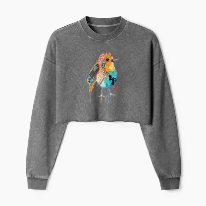 Tokyo-Tiger Sparkly Wild Bird Washed Crop Sweatshirt