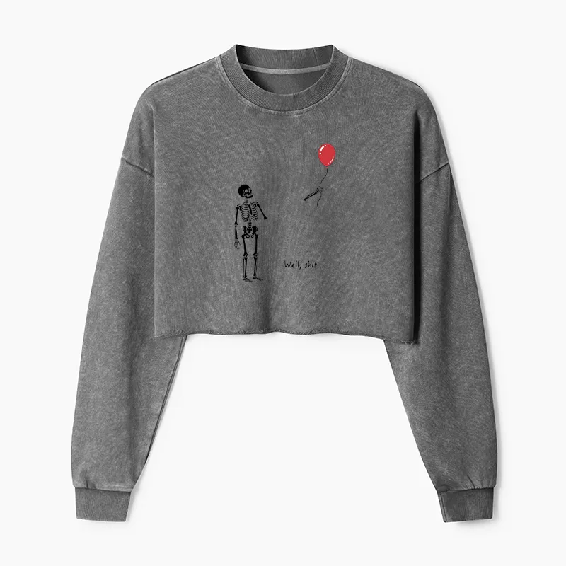 Tokyo-Tiger Skeleton Balloon Meme Washed Crop Sweatshirt