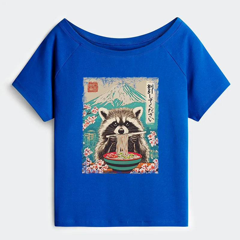 Tokyo-Tiger Please Give Raccoon A Discount Off Shoulder T-Shirt