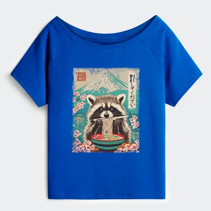 Tokyo-Tiger Please Give Raccoon A Discount Off Shoulder T-Shirt