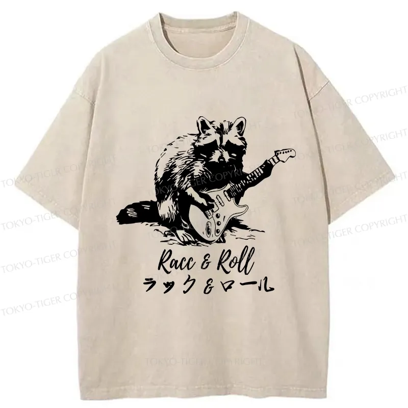 Tokyo-Tiger Funny Racc & Roll Washed T-Shirt Sale