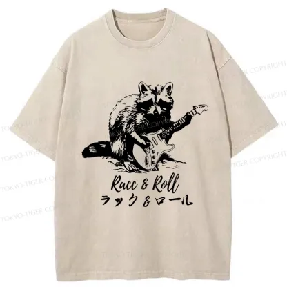 Tokyo-Tiger Funny Racc & Roll Washed T-Shirt