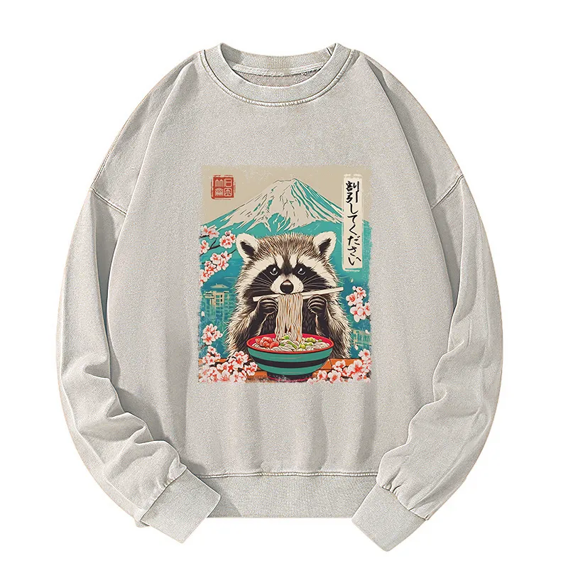 Tokyo-Tiger Please Give Raccoon A Discount Washed Sweatshirt